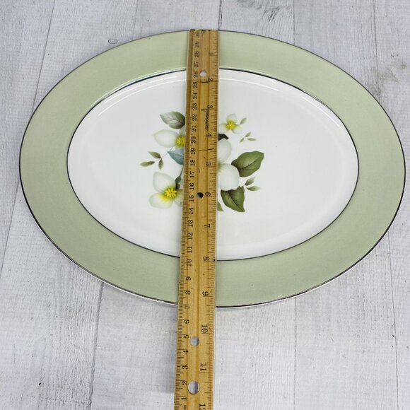 Johnson Brothers JB878 SNOWHITE England Ironstone Floral Green Trim Oval Platter - Picture 6 of 15